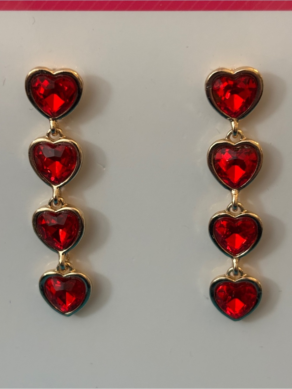 Gold-Tone Red Heart Drop Earrings